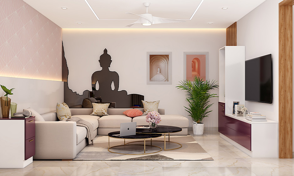 European-style interior adorned with Buddha vinyl and soft tones