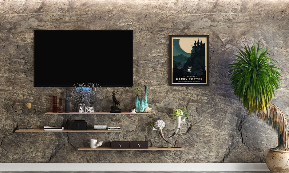 3D Design Wall that uses natural stone that adds rustc vibe