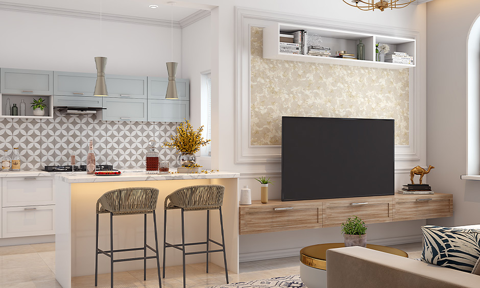 Panel wall moulding design against a tv backdrop