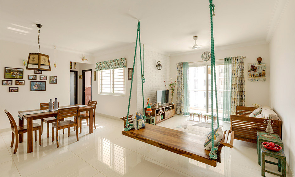 Plain wooden swing design for south indian interiors