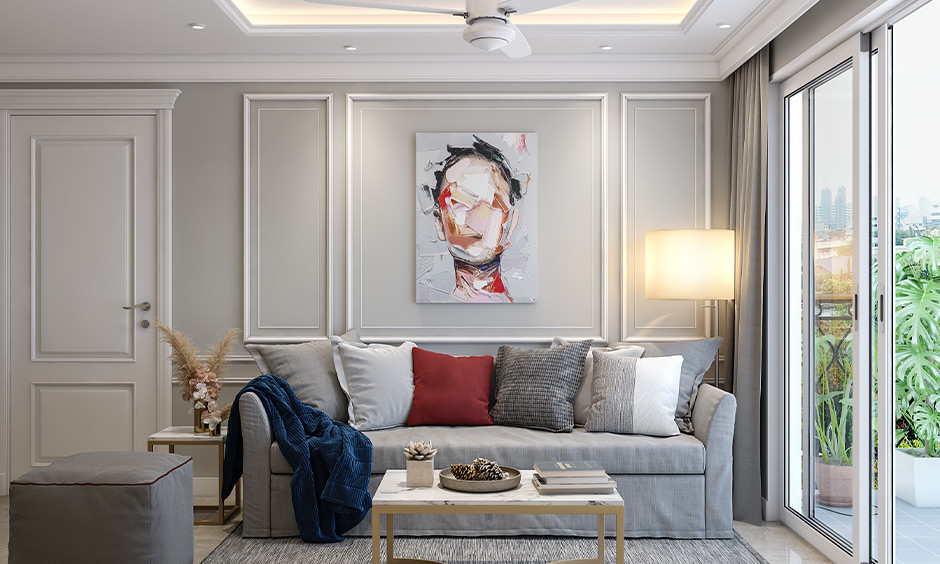PVC wall moulding frame in beige and grey creates a luxurious appearance