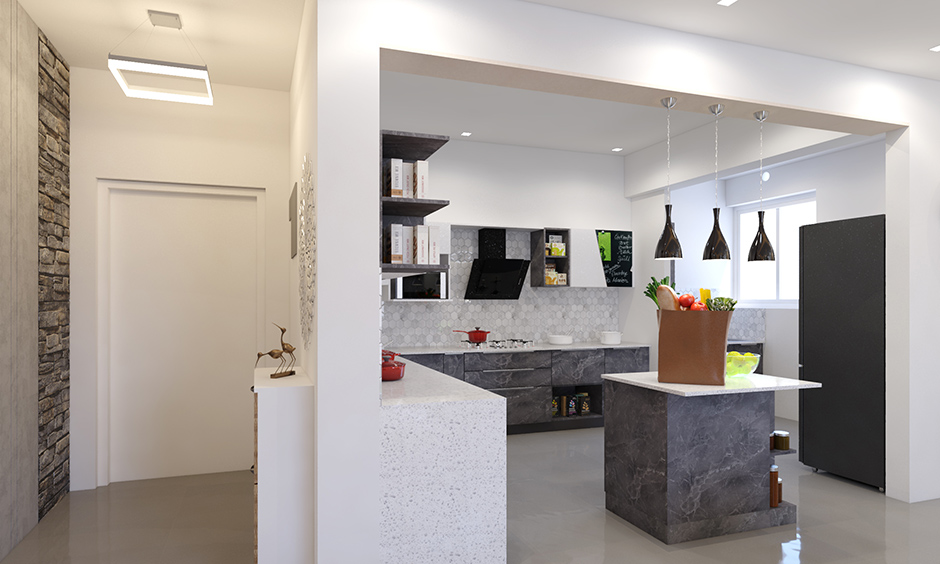 Open smart kitchen design with a movable island