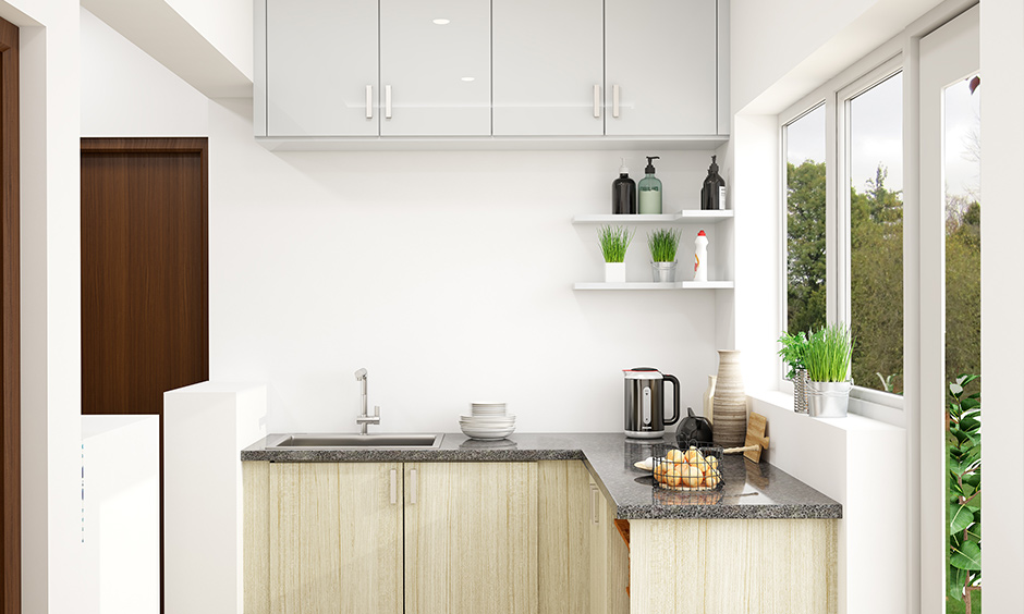 Smart kitchen design with shelves that feels airy