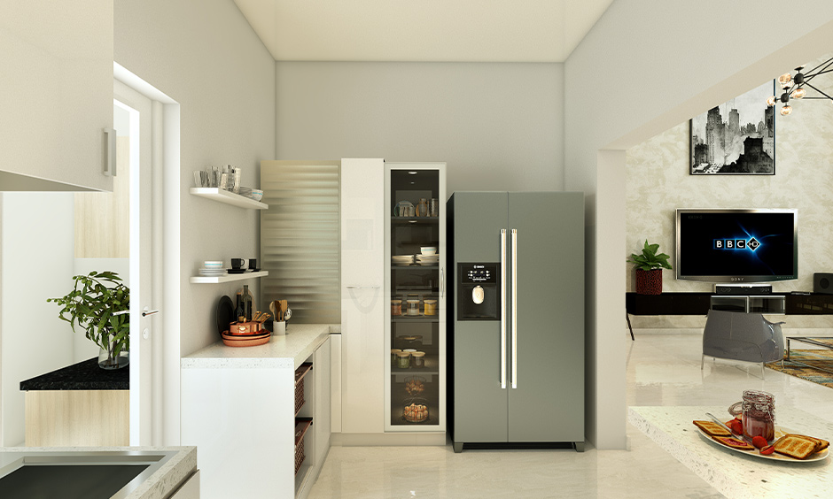 Smart modular kitchen design with vertical cabinets