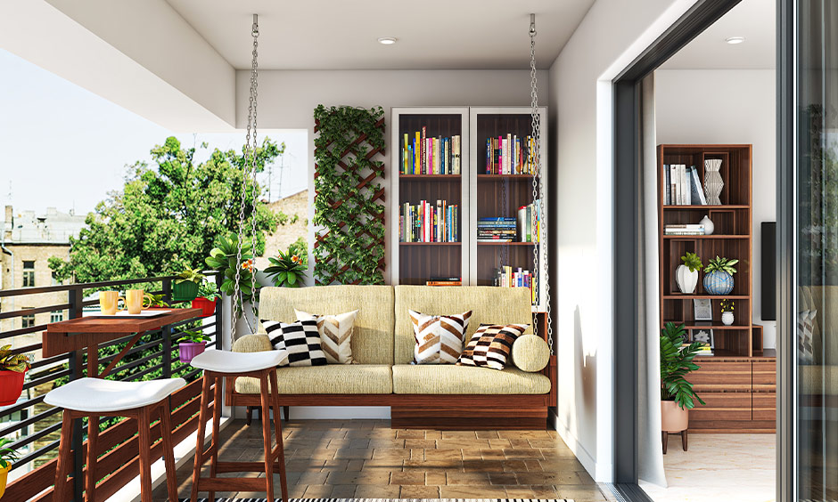 Sofa wooden swing to add comfort to your balcony