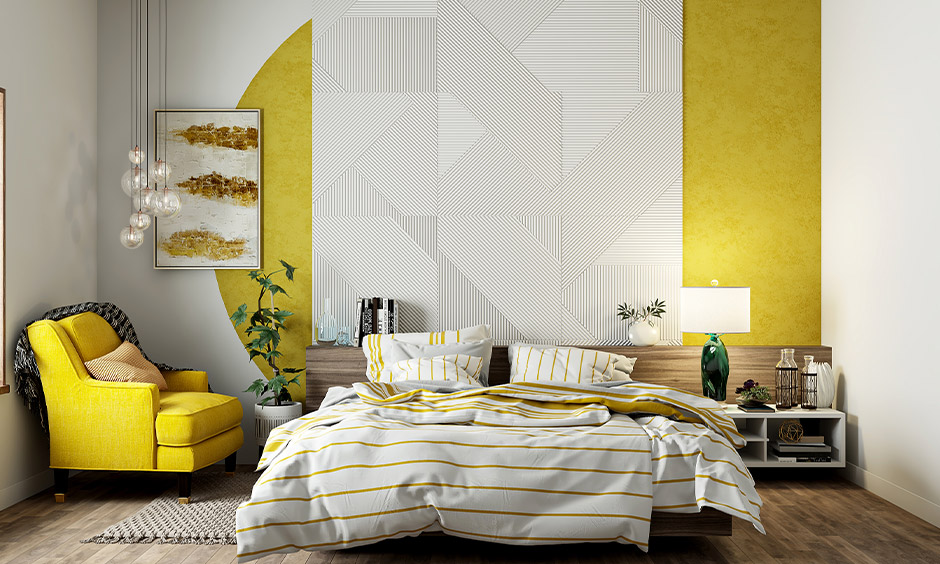 Neutral-coloured textured 3d tiles for bedroom wall