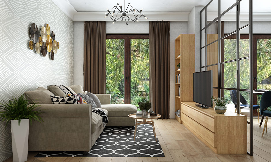 TV Room With Glass Door Partition that blends functionality with style