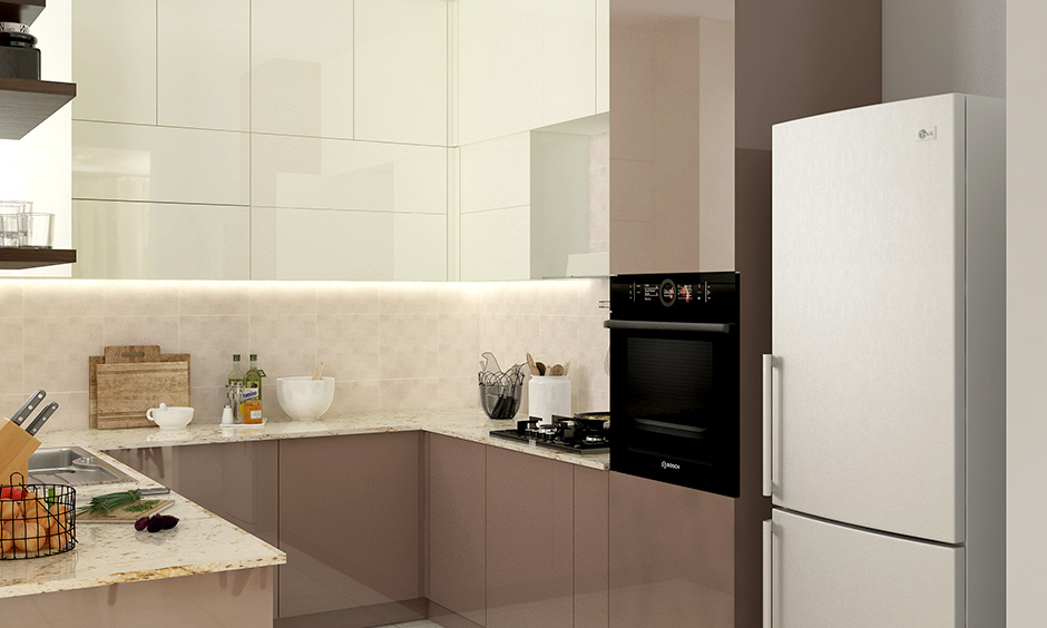 U shaped smart kitchen design with white custom cabinets adds an aesthetic value