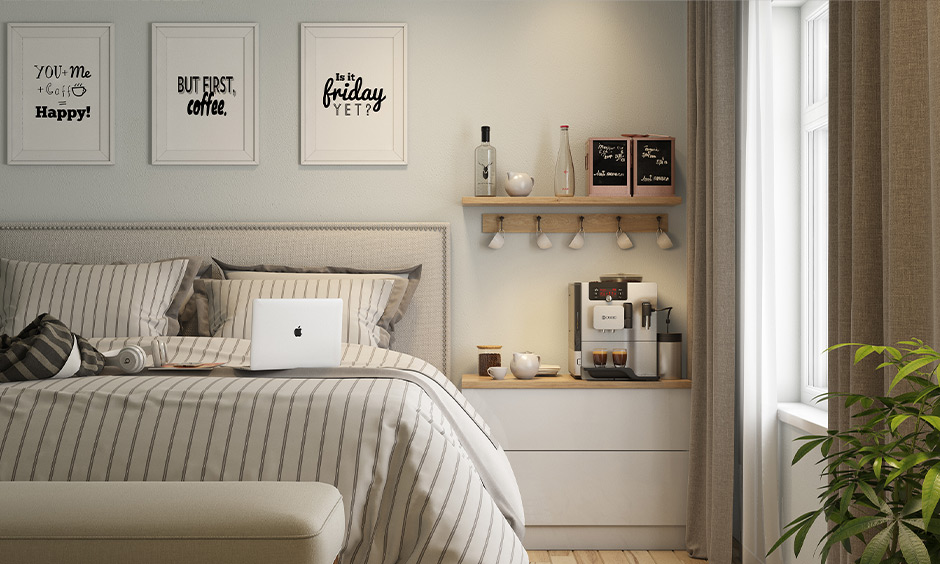Cosy coffee corner in a bedroom next to the bed, perfect for enjoying leisurely time with your coffee