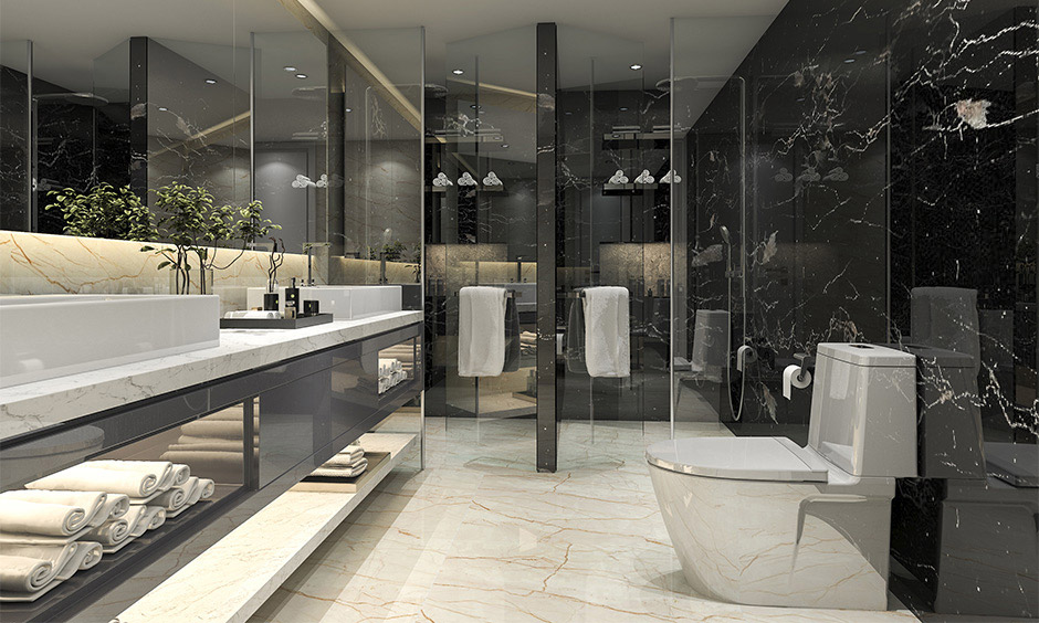 Black marble bathroom design for an extravagant look