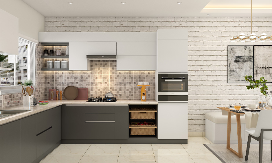 Built-in microwave space for saving space in a modular kitchen