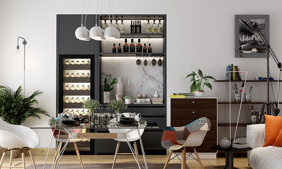 Contemporary home bar design that has ample space to store expensive liquor