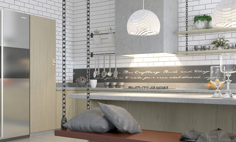 Working from home becomes more enjoyable with a convertible kitchen work table with a breezy swing