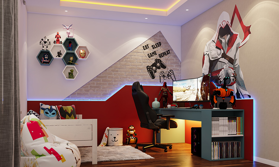 Designer game room including a gaming chair for thrilling adventure
