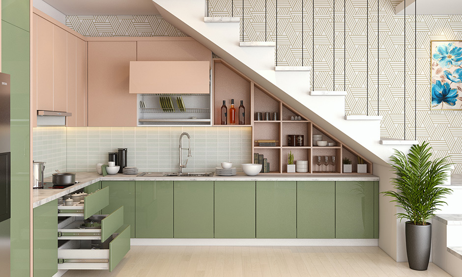 Add more open shelves to make your gallery kitchen look bigger