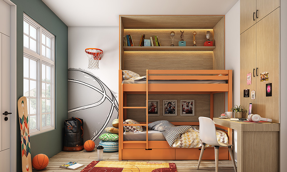 Game room decor with basket ball hoop for indoor fun