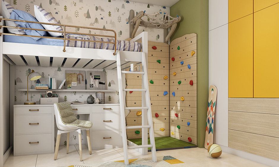 Game room decor with climbing wall for adventurous fun