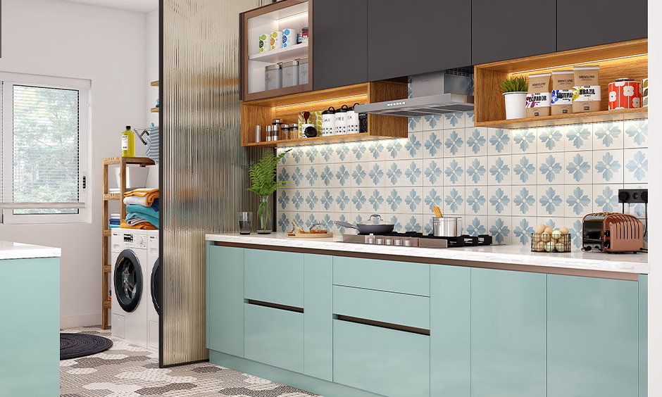Modular kitchen with washing machine is a practical choice for compact homes