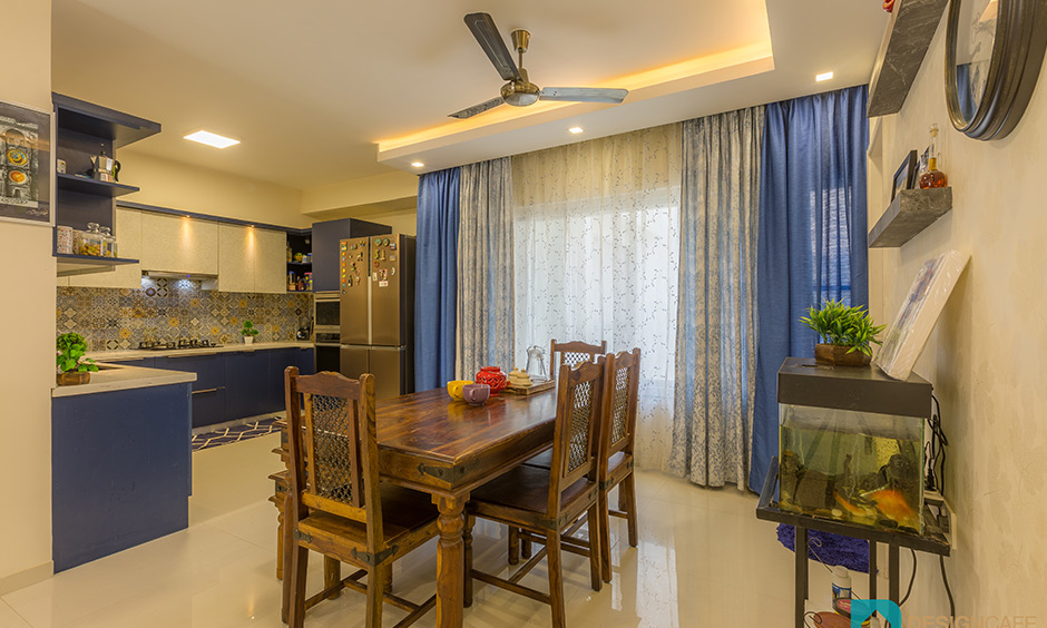 South indian interior style dining room which exudes a traditional touch