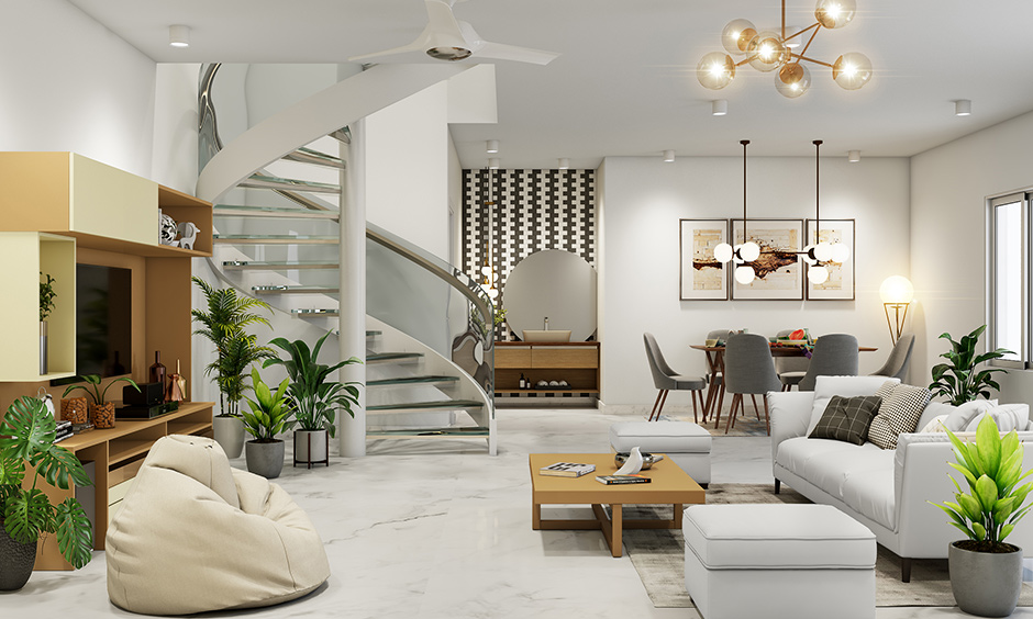 Spiral glass staircase for duplex house