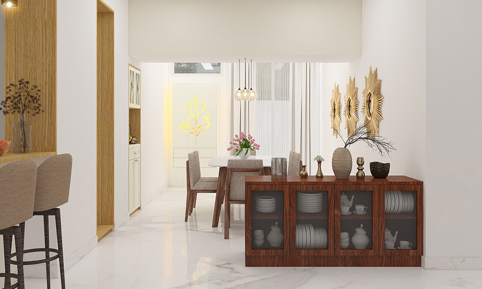 Teakwood kitchen cabinet furniture design with glass doors