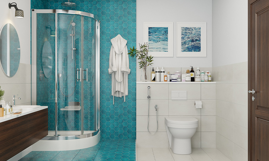Unconventional shower design with a round shower stall
