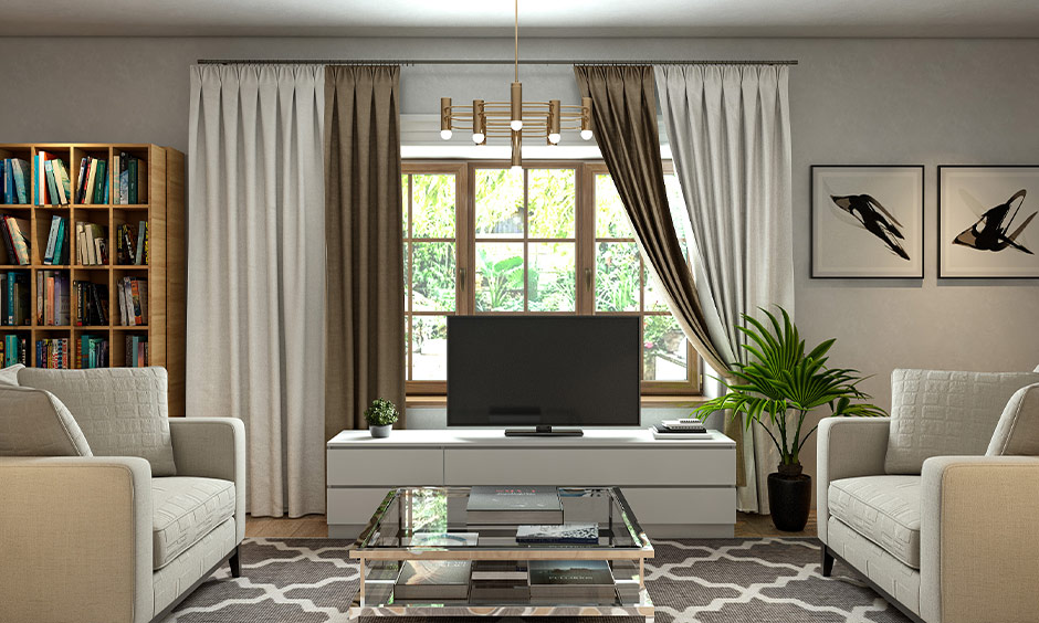 Wood window frame design incorporated into the Scandinavian living room
