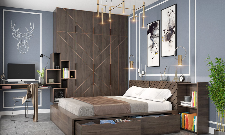 Wooden divan bed with two drawers on the same side