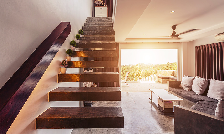 Duplex house stairs with a wooden floating is a popular staircase design for duplex