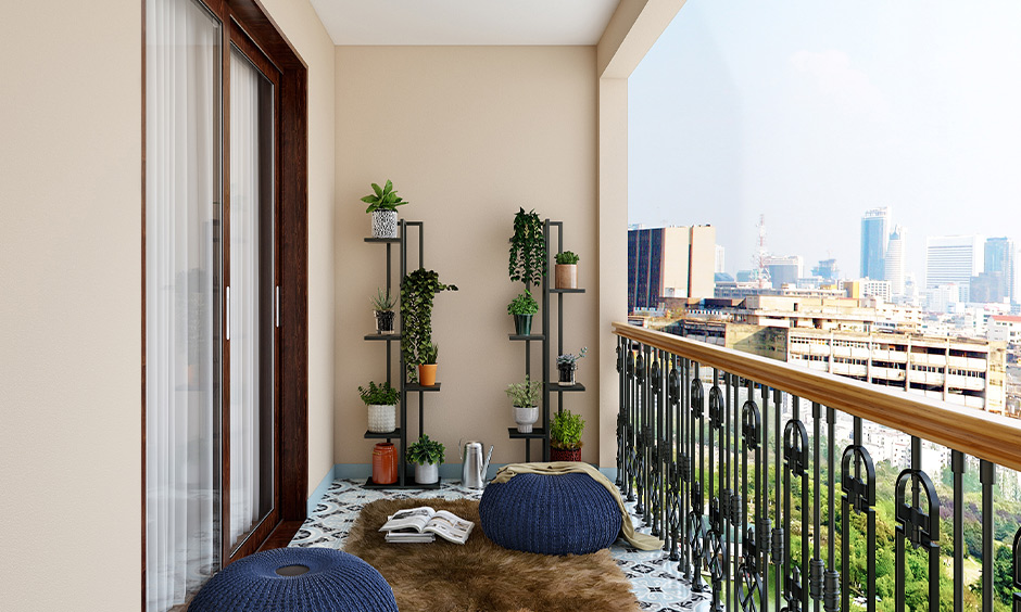 Multi-plant organiser as a balcony storage solution which is tidy and chic