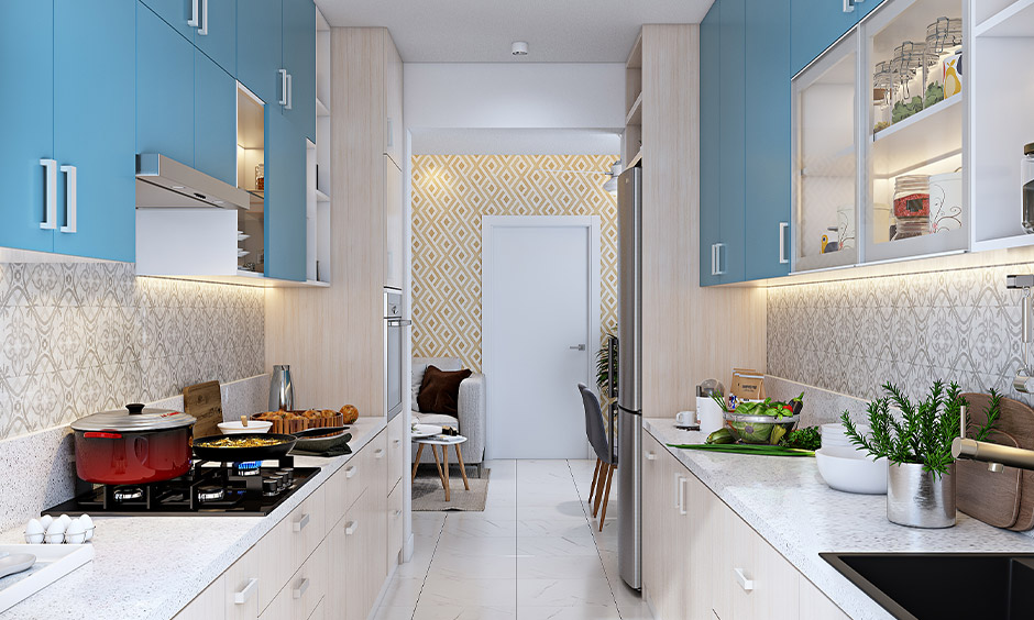 Cool blue kitchen cupboards and convertible breakfast tables for your kitchen