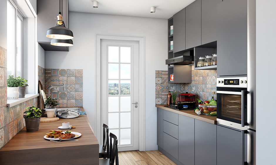 Moroccan-inspired grey colour tiled backsplash for kitchen