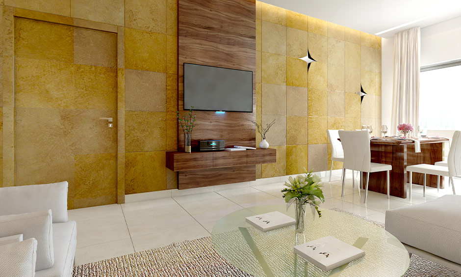 Hidden door camouflage with wallpaper adds beauty and mystery to the living room
