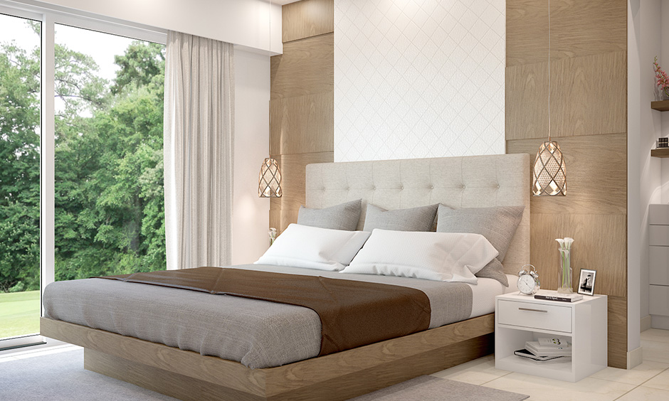 Minimalist floating bed emphasises clean lines and a low-profile style
