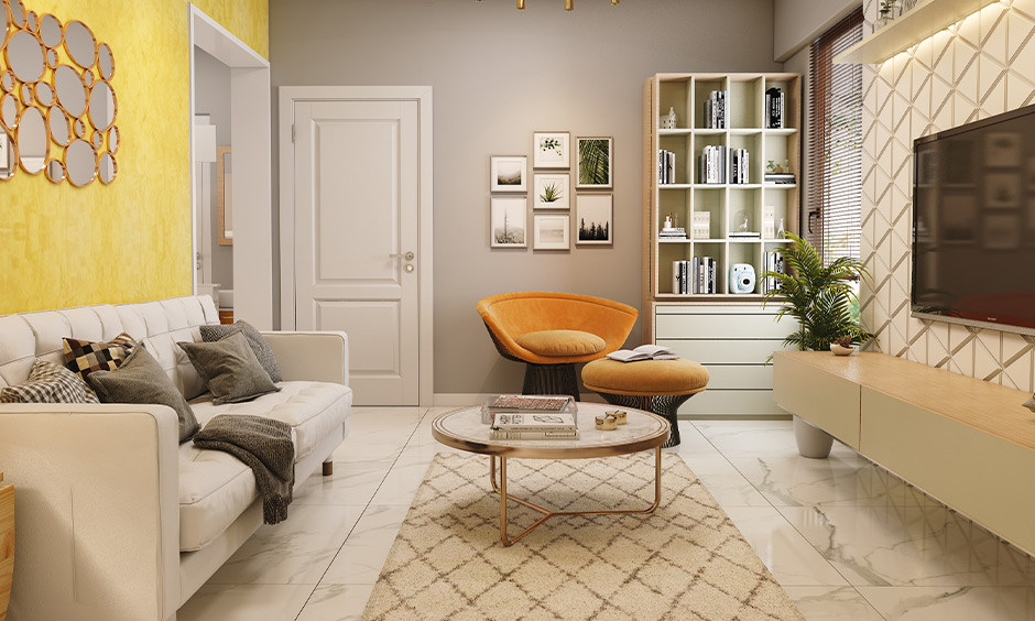 A monochromatic cream living room which is perfect for compact homes