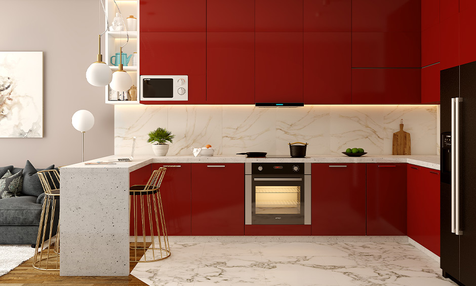 Popular kitchen colours used in built-in microwave in the base cabinet
