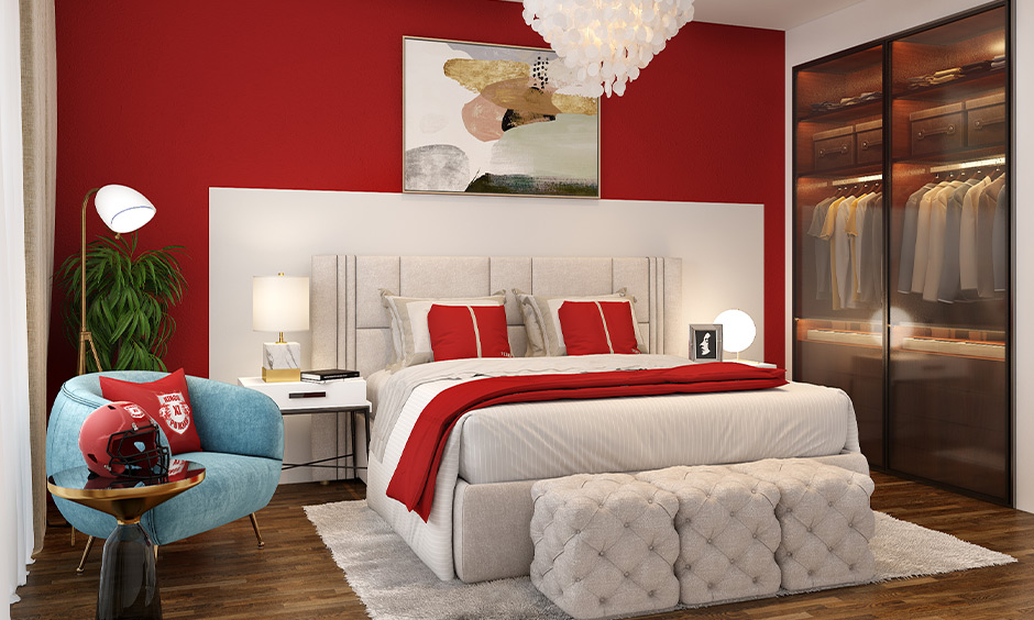 Red colour psychology in bedroom interior design ignites a sense of passion and energy
