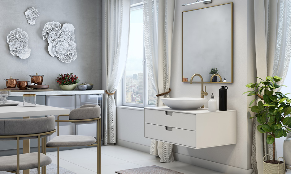 Thin-rimmed wash basin mirror design for a minimalistic look