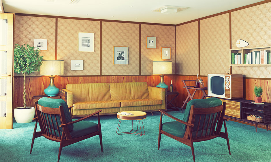 Vintage furniture for the living room which gives retro or an old school vibe