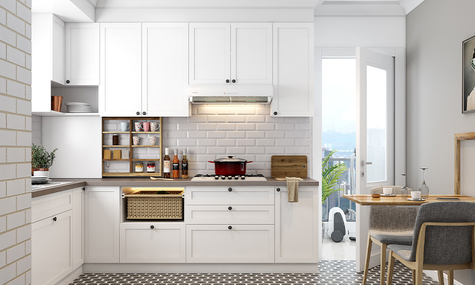 White colour psychology in interior kitchen design signifies purity, cleanliness, and simplicity
