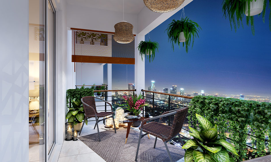 Apartment balcony privacy idea that gives seclusion with bamboo blinds