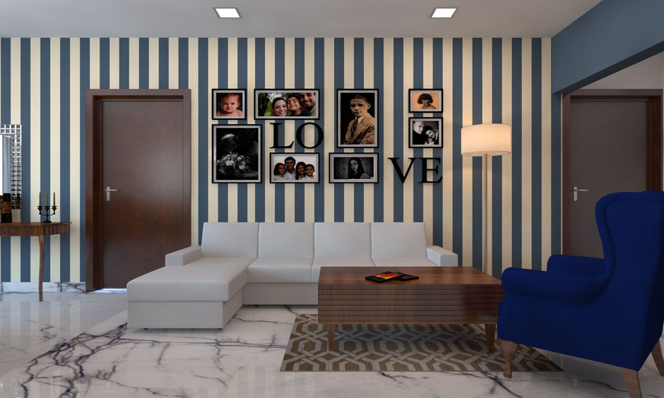Living room with porcelain floor tiles are highly stain-resistant