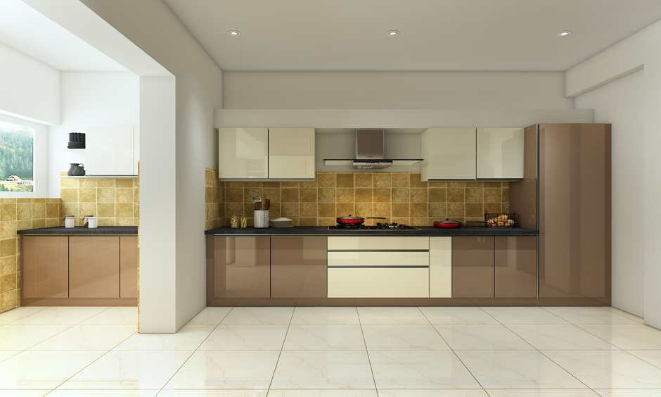 Copper kitchen backsplash featuring dual shades on tiles adds a unique touch