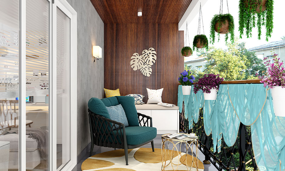 Tulle fabric as a balcony rail cover idea adds a layer of privacy