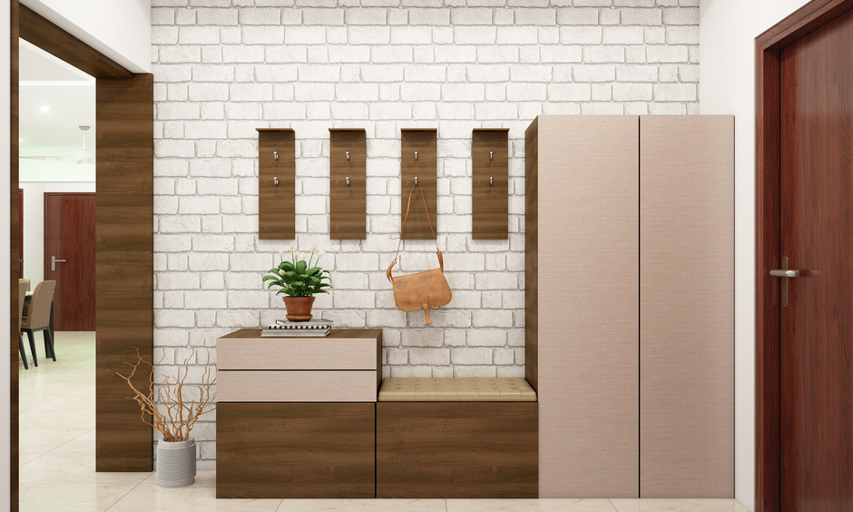 Double door laminate design for entryway wardrobe for a timeless feel