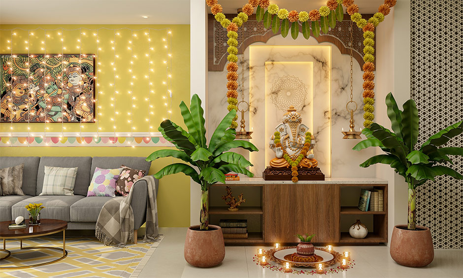 Karthigai deepam decoration with mango leaves and flowers