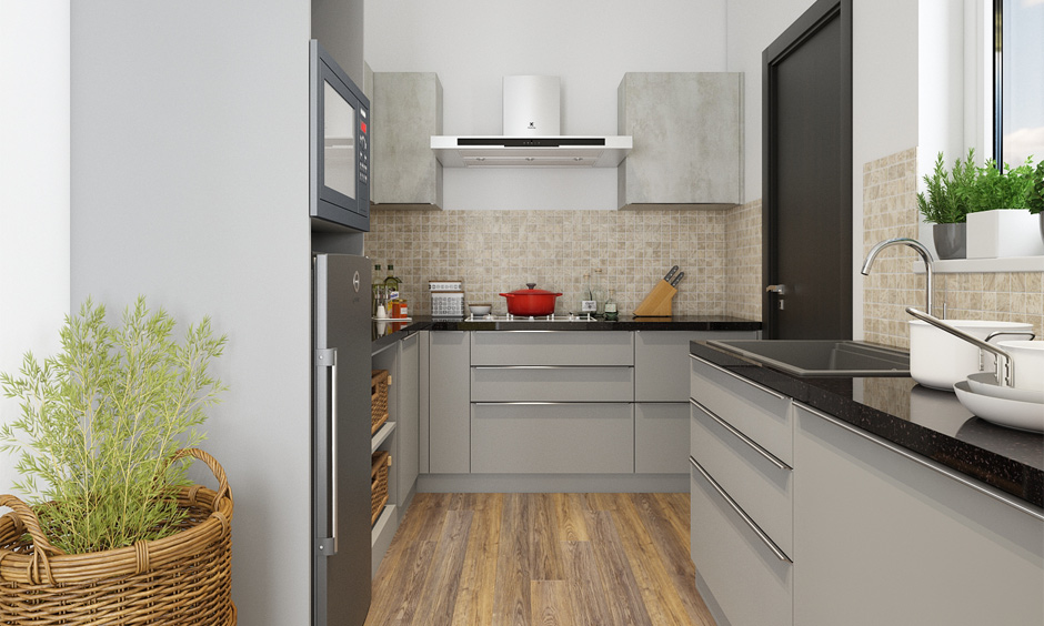 Kitchen wooden floorboards which add strength and longevity