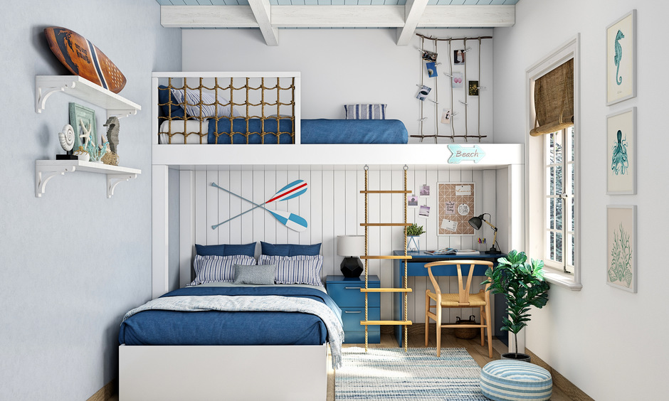 Mediterranean adult bunk bed design for a coastal vibe
