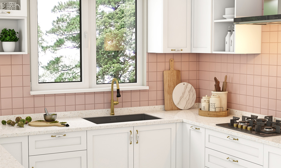 Metal kitchen tap design for a white kitchen for a sleek and contemporary look