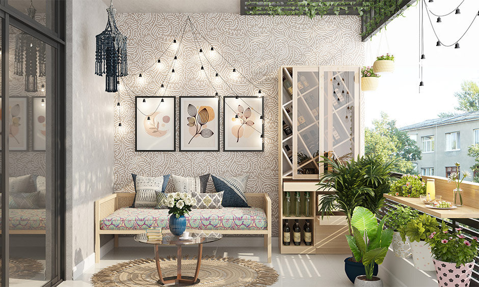 Sitout wall design with decorative lights transforms any outdoor space